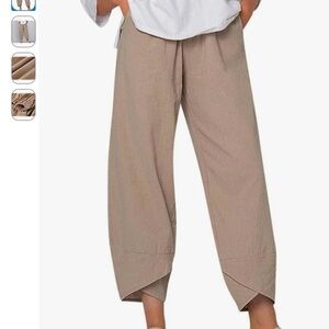 Cotton Linen pants, Casual capri pants, baggy, elastic, yoga crop pants